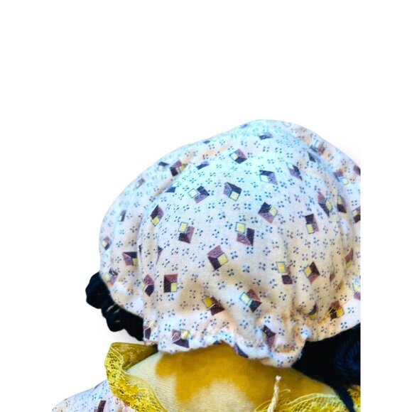 Vintage Handmade Rag Doll by Colon Sisters Yellow Dress Blue Yarn Hair 12 in - Picture 10 of 11